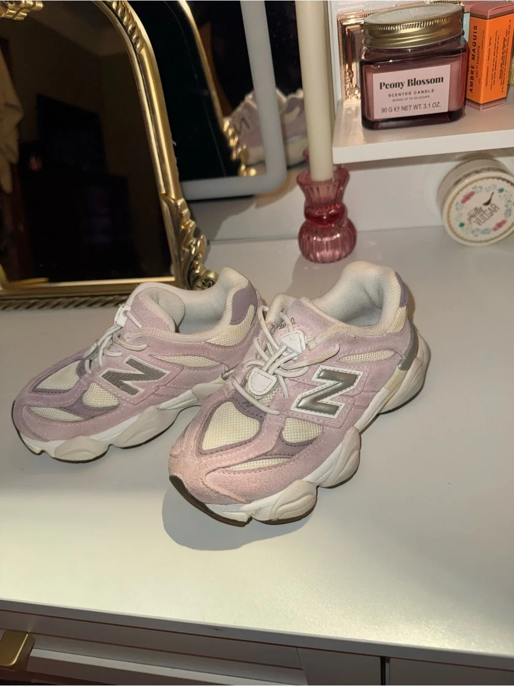 New Balance Kids Pink and White Sneakers with Velcro Toggle